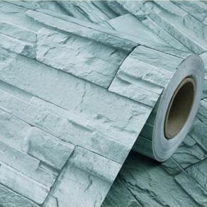 Mavi Tuğla Taş Desenli Kendinden Yapışkanlı 3D Duvar Raf Kapı Kaplama Kağıdı 3 Metre 60 Cm