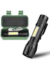 PD-2115  Şarjlı Metal Yağmur Suyu Geçirmez Xpe + COB Led'li El Feneri