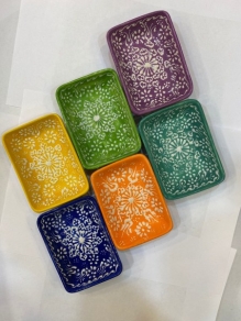 Seramik Köşeli Tabak Pastel Desen (10cm)