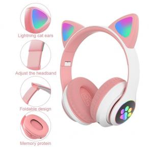 STN-28 Bluetooth LED Işıklı Hafıza Kartı Girişli Kulak Üstü Kedi Kulaklık